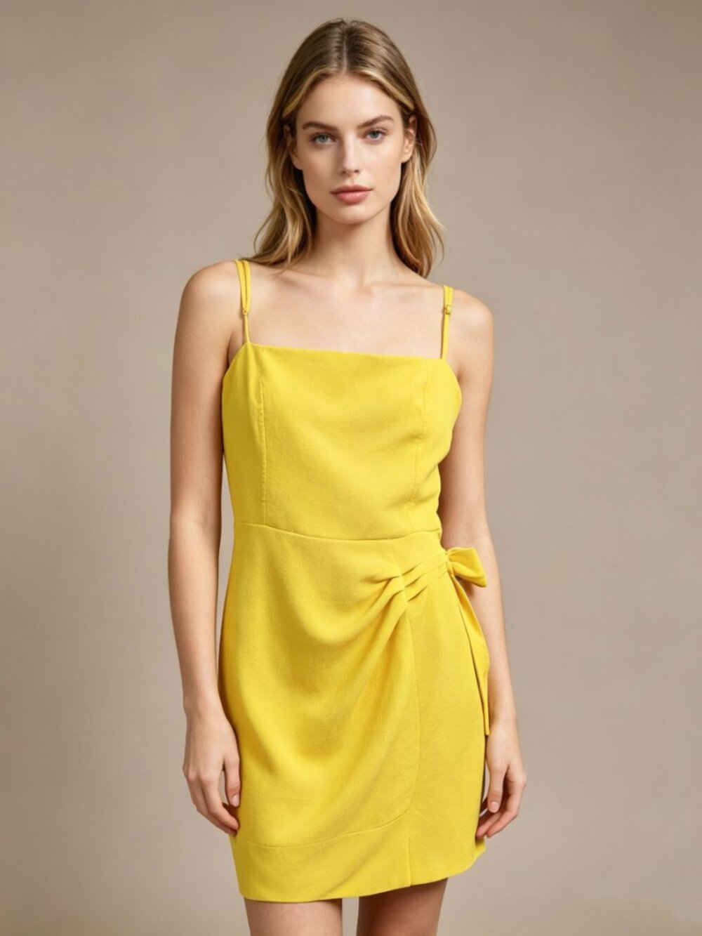 NWOT Farm Rio Yellow Linen Blend Bow-Knot Sleeveless Mini Dress Size M